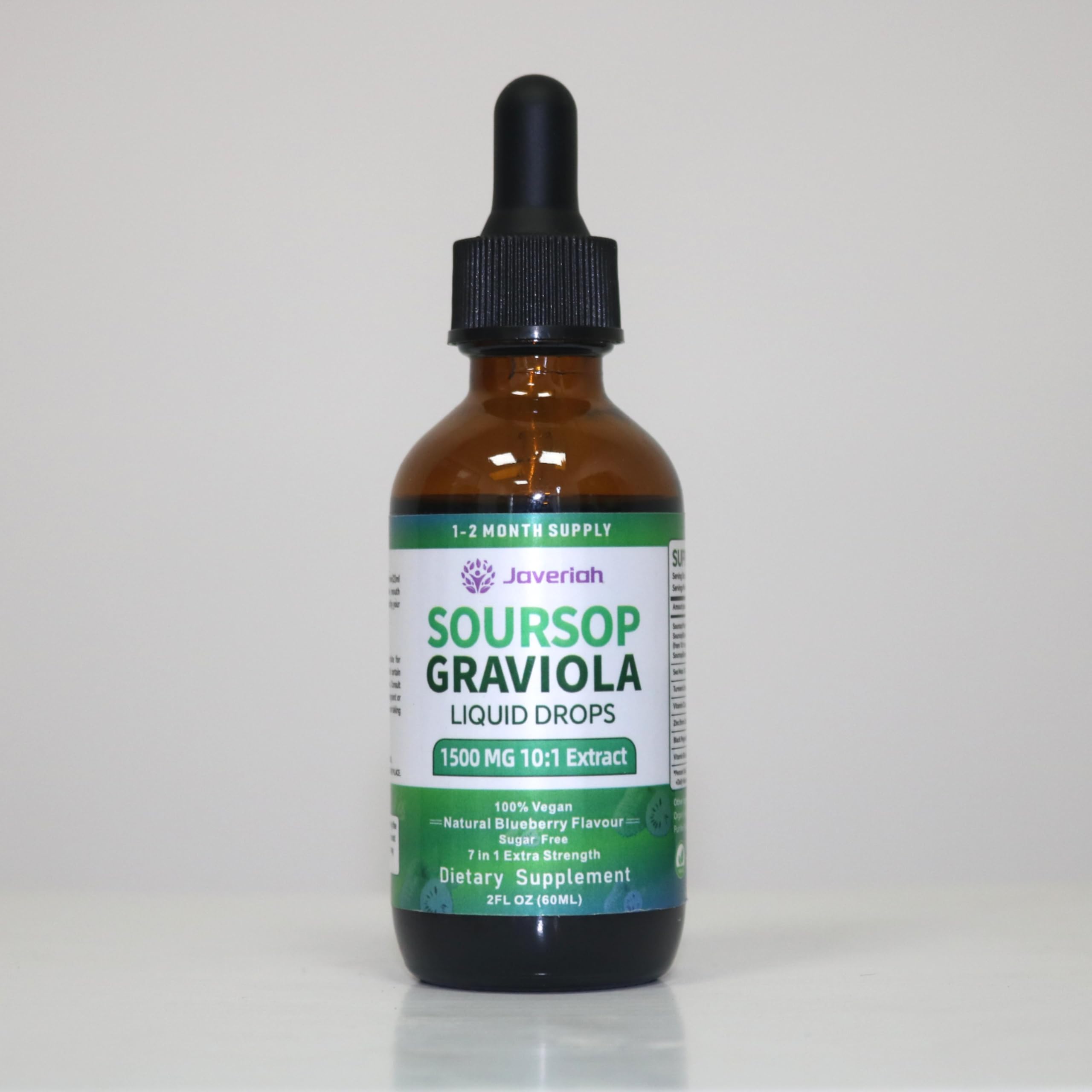 Label on the liquid drops bottle detailing ingredients