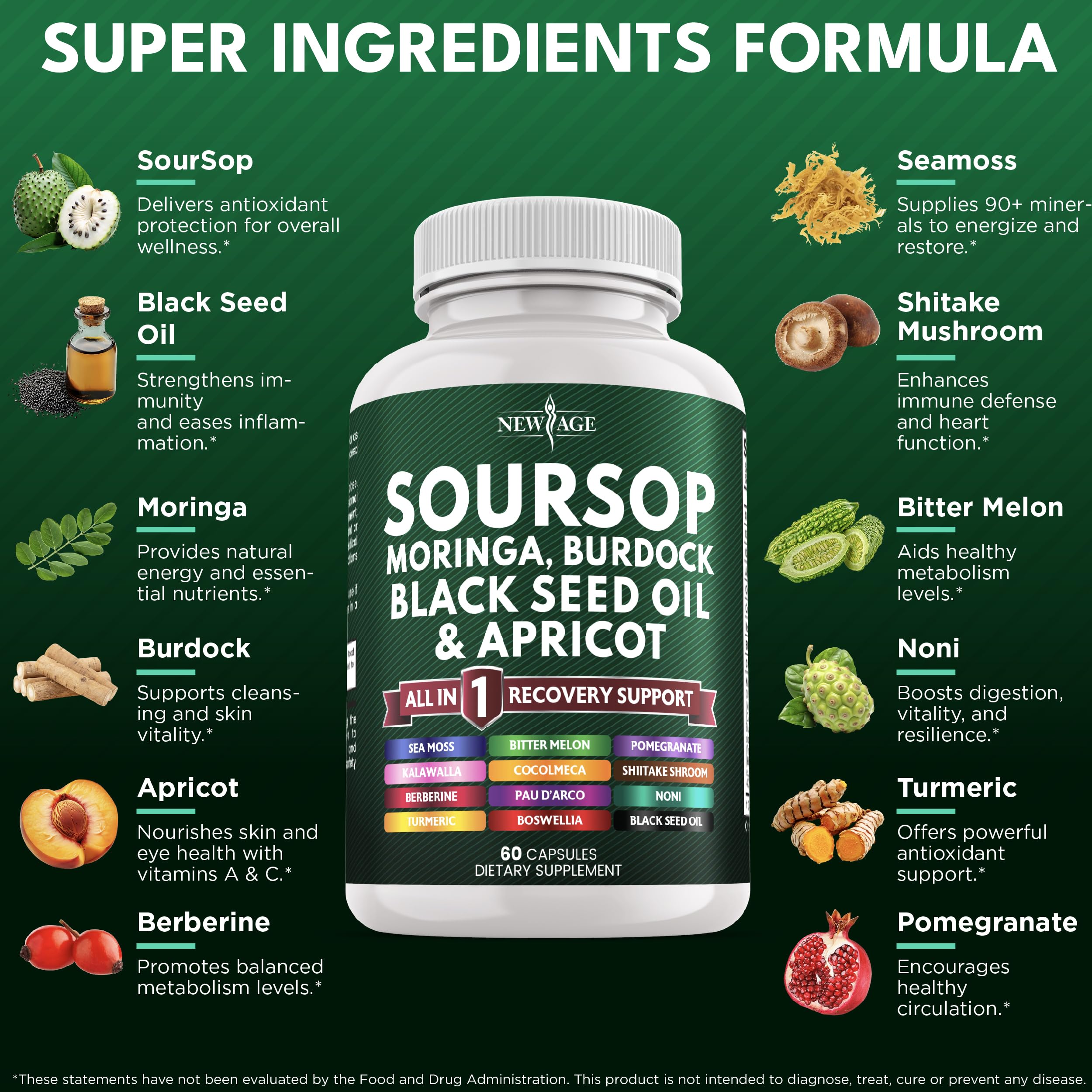 All-in-One blend ingredients including moringa, sea moss, and black seed oil