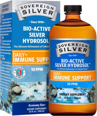 Front view of Sovereign Silver Immune Support bottle with twist-top