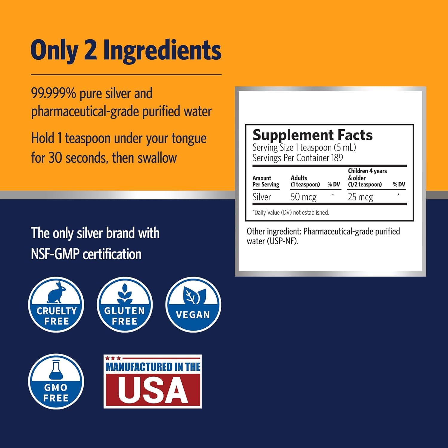 Close-up of Sovereign Silver label highlighting 10 ppm and Bio-Active Silver Hydrosol