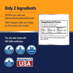 Close-up of Sovereign Silver label highlighting 10 ppm and Bio-Active Silver Hydrosol