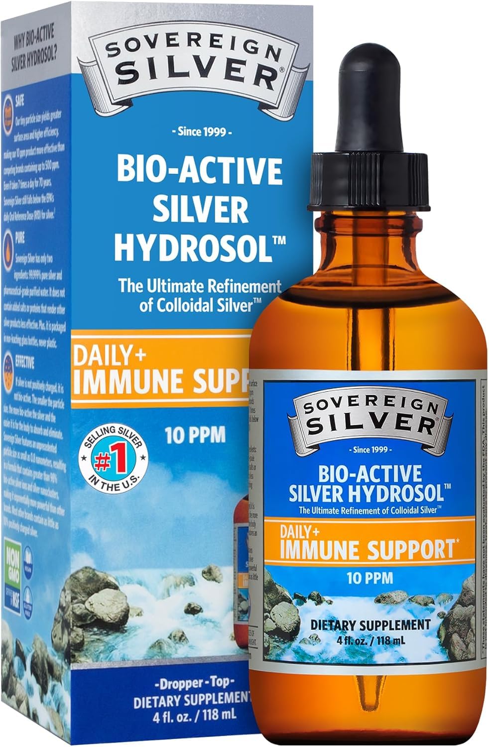 Sovereign Silver Immune Support bottle with dropper