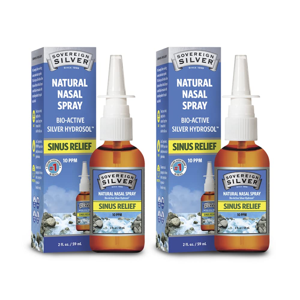 Hero image of Sovereign Silver Bio-Active Colloidal Silver Hydrosol nasal spray in a pack of two 2oz bottles.