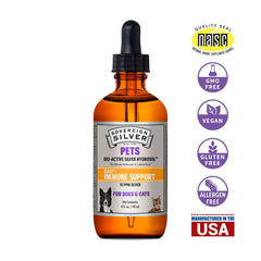 Dropper dispensing silver liquid for pets