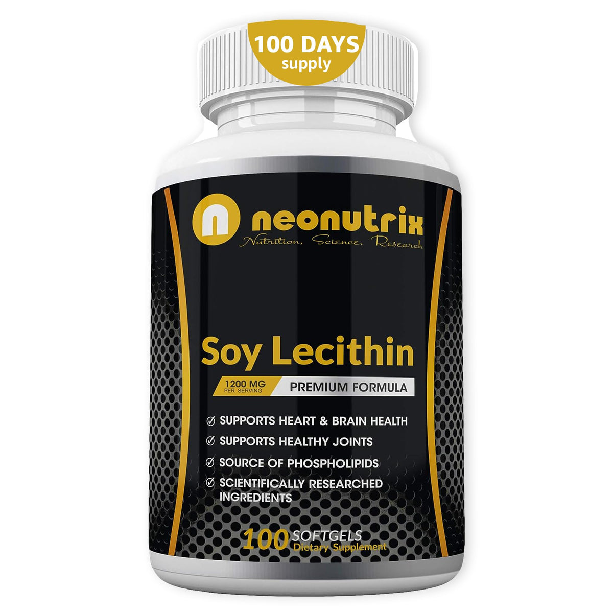 Front view of Neonutrix Soy Lecithin Capsules 1200mg bottle