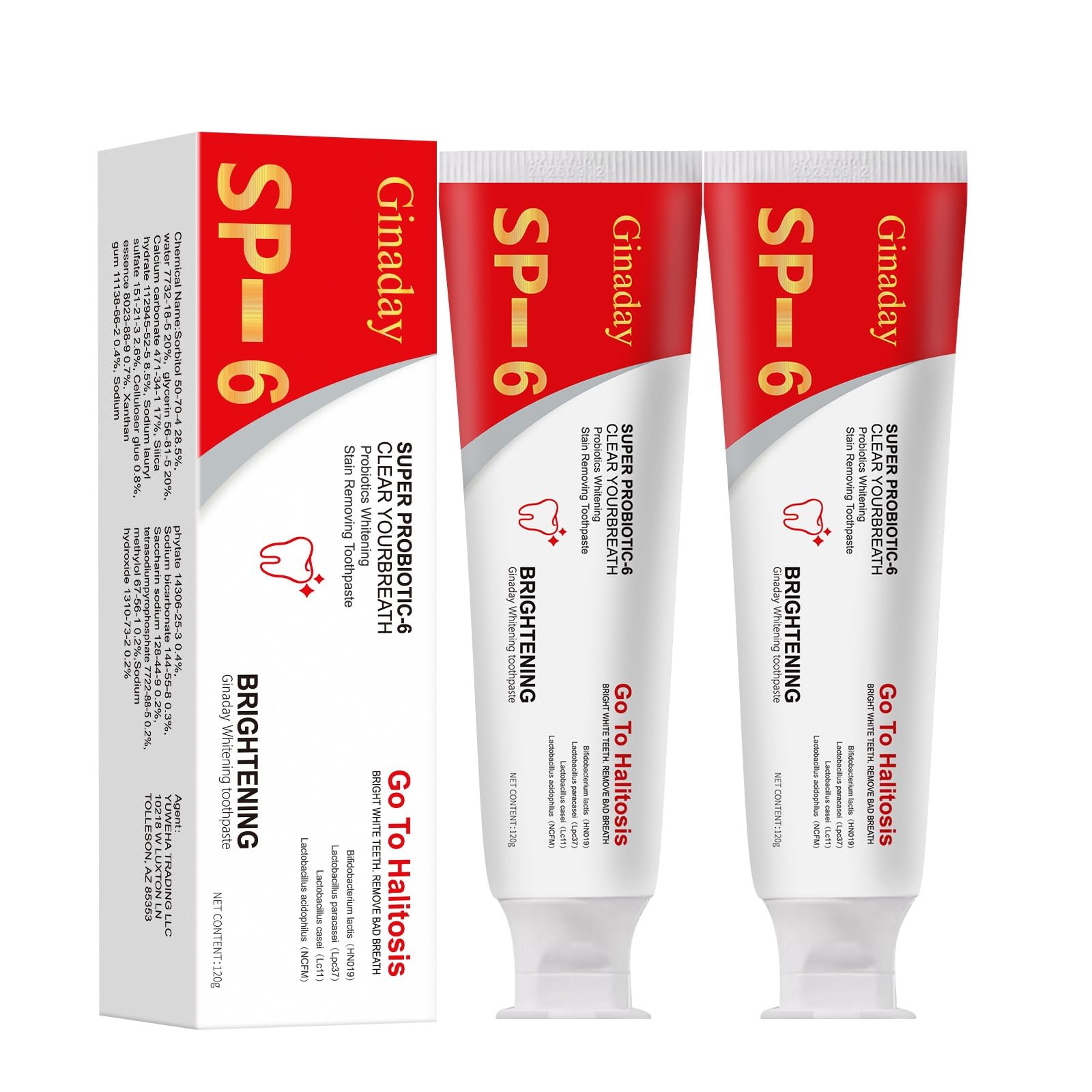 2 Pcs SP-6 Brightening Probiotic Toothpaste front view
