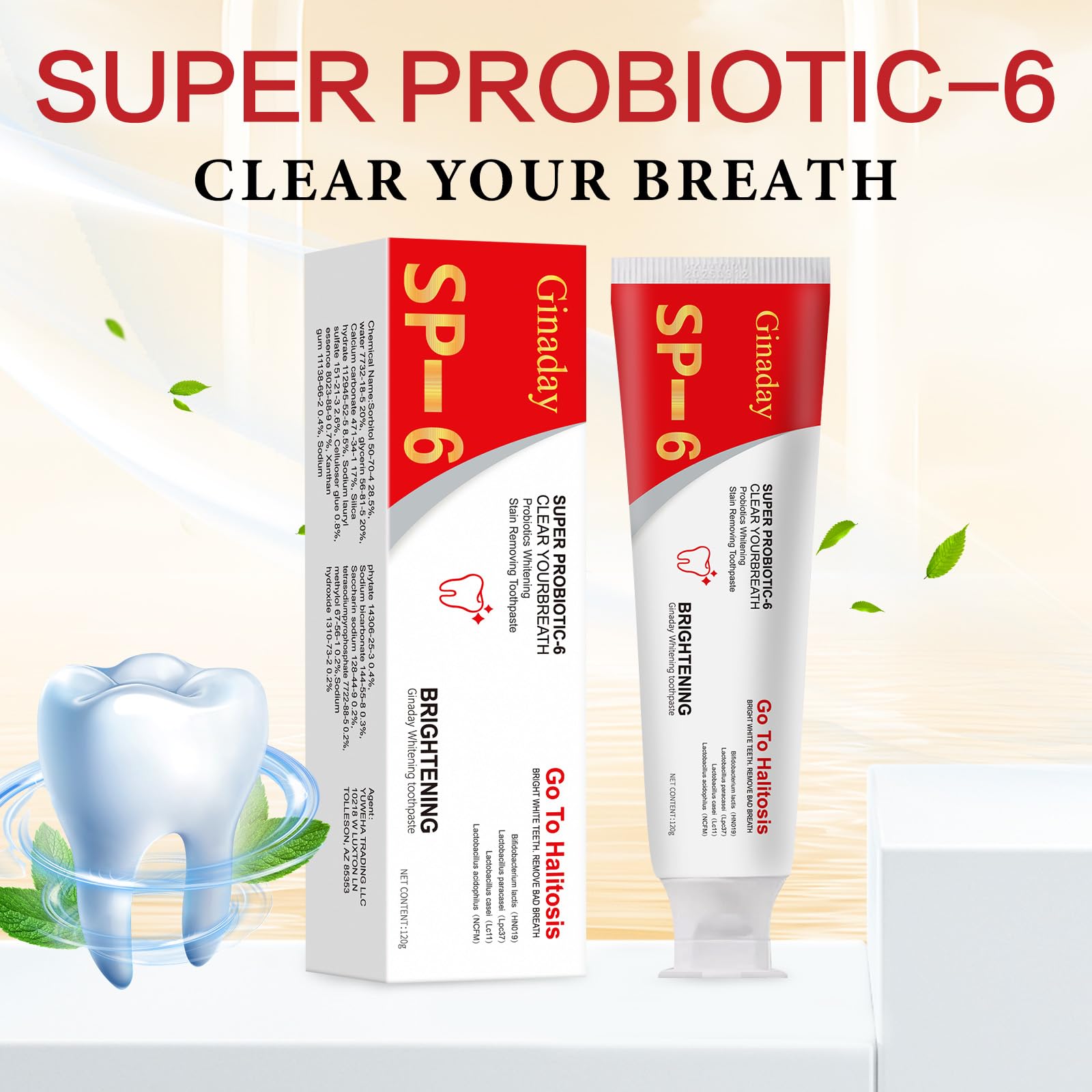 Close-up of SP-6 toothpaste packaging