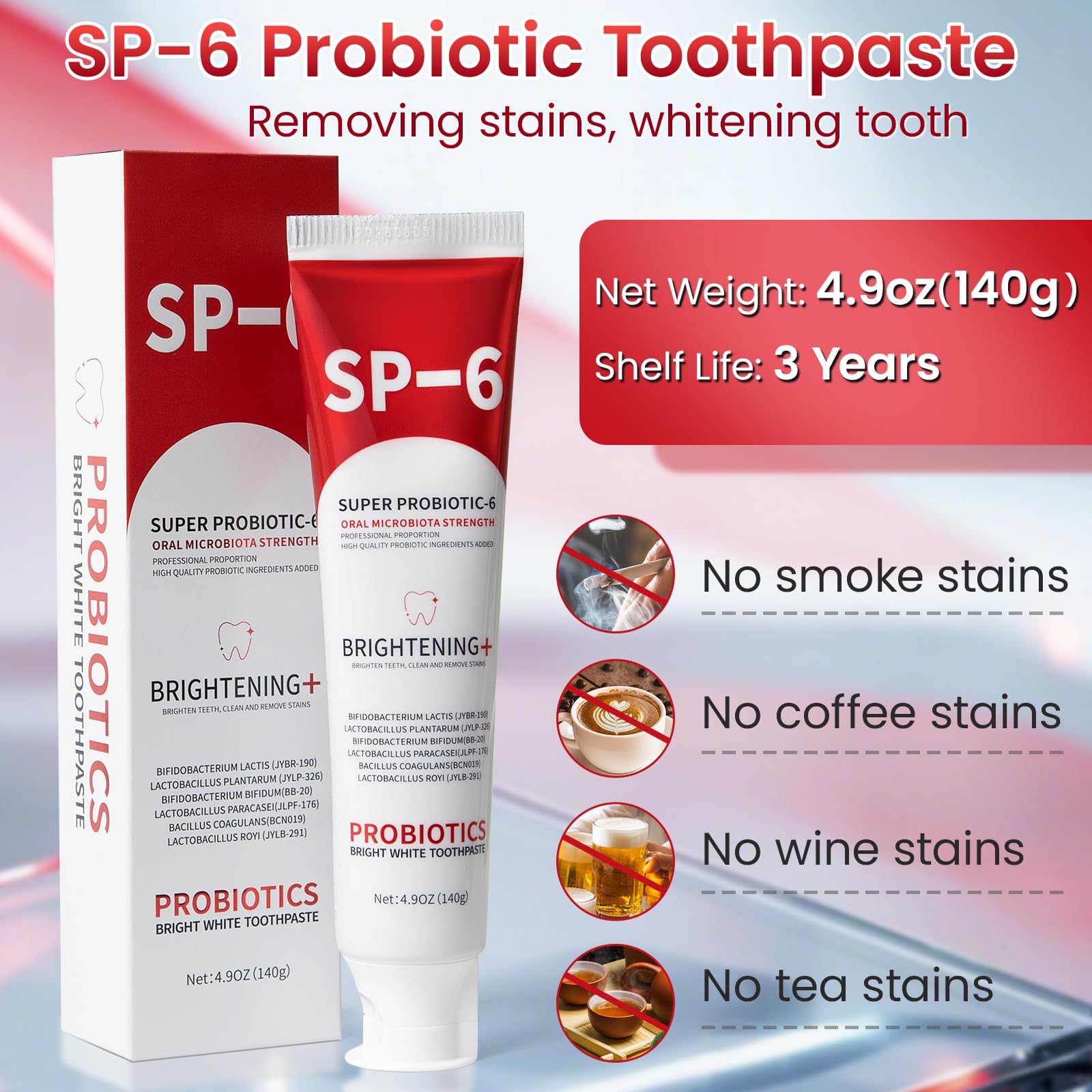 Close-up of toothpaste showing probiotic whitening action