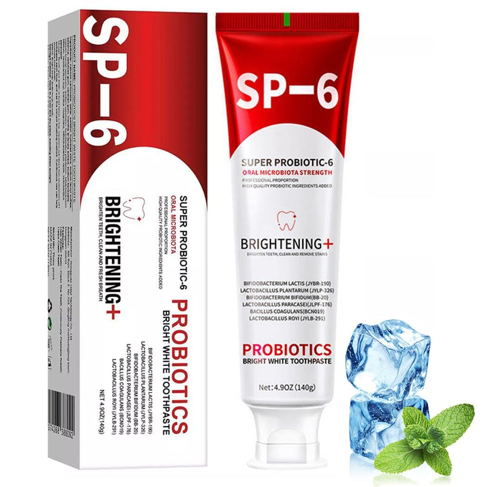 SP 6 Probiotic Whitening Toothpaste bottle on white background