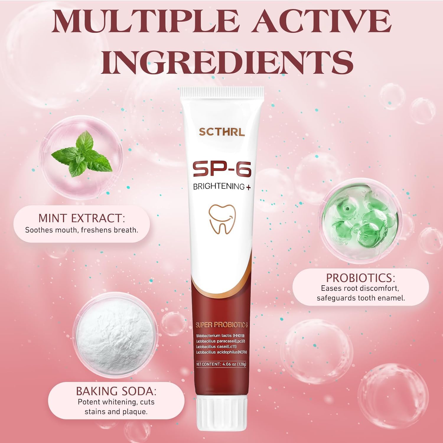 Toothpaste tube with mint flavor on a white surface