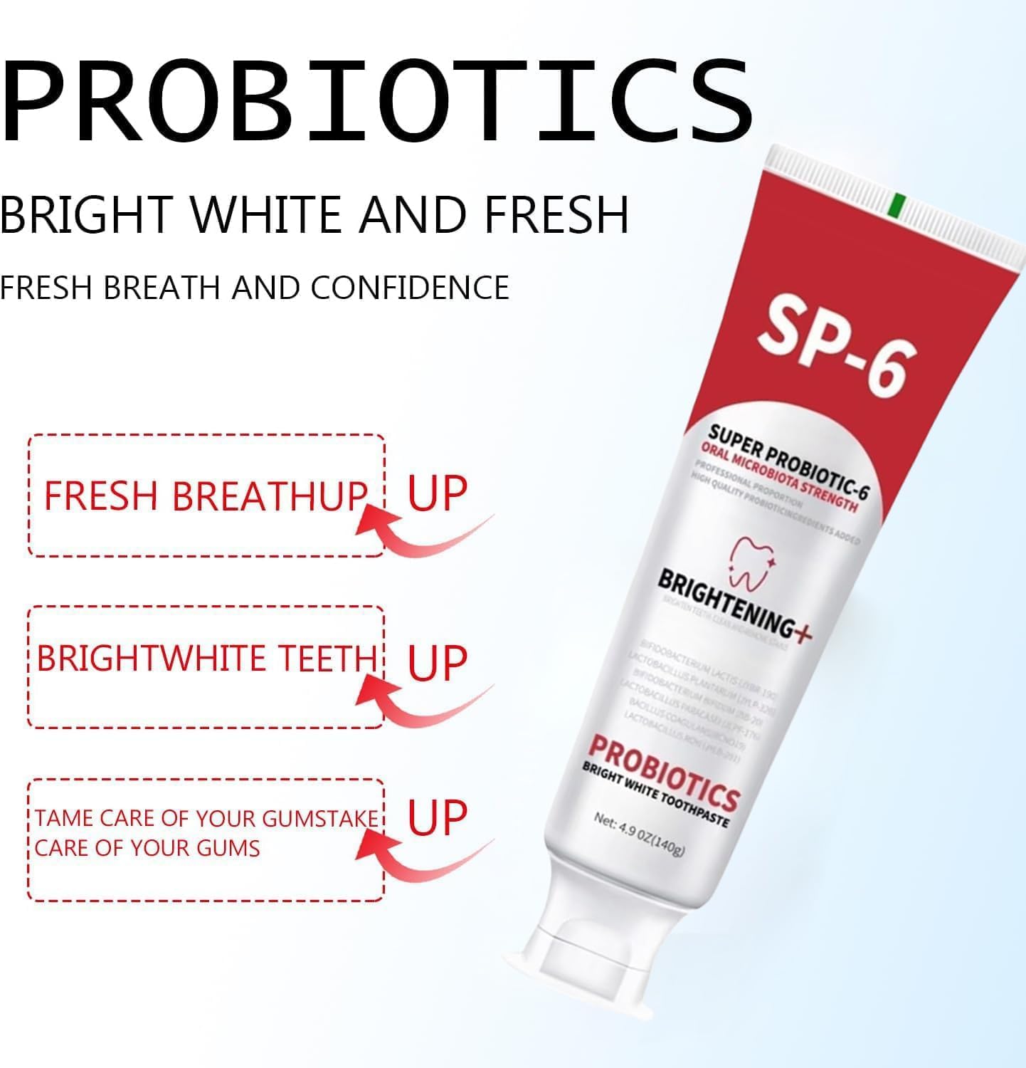 Close-up of SP-6 Probiotic Whitening Toothpaste packaging