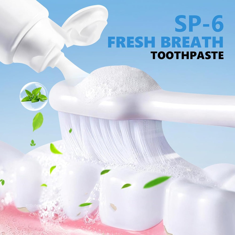 Fresh breath emphasis with toothpaste background