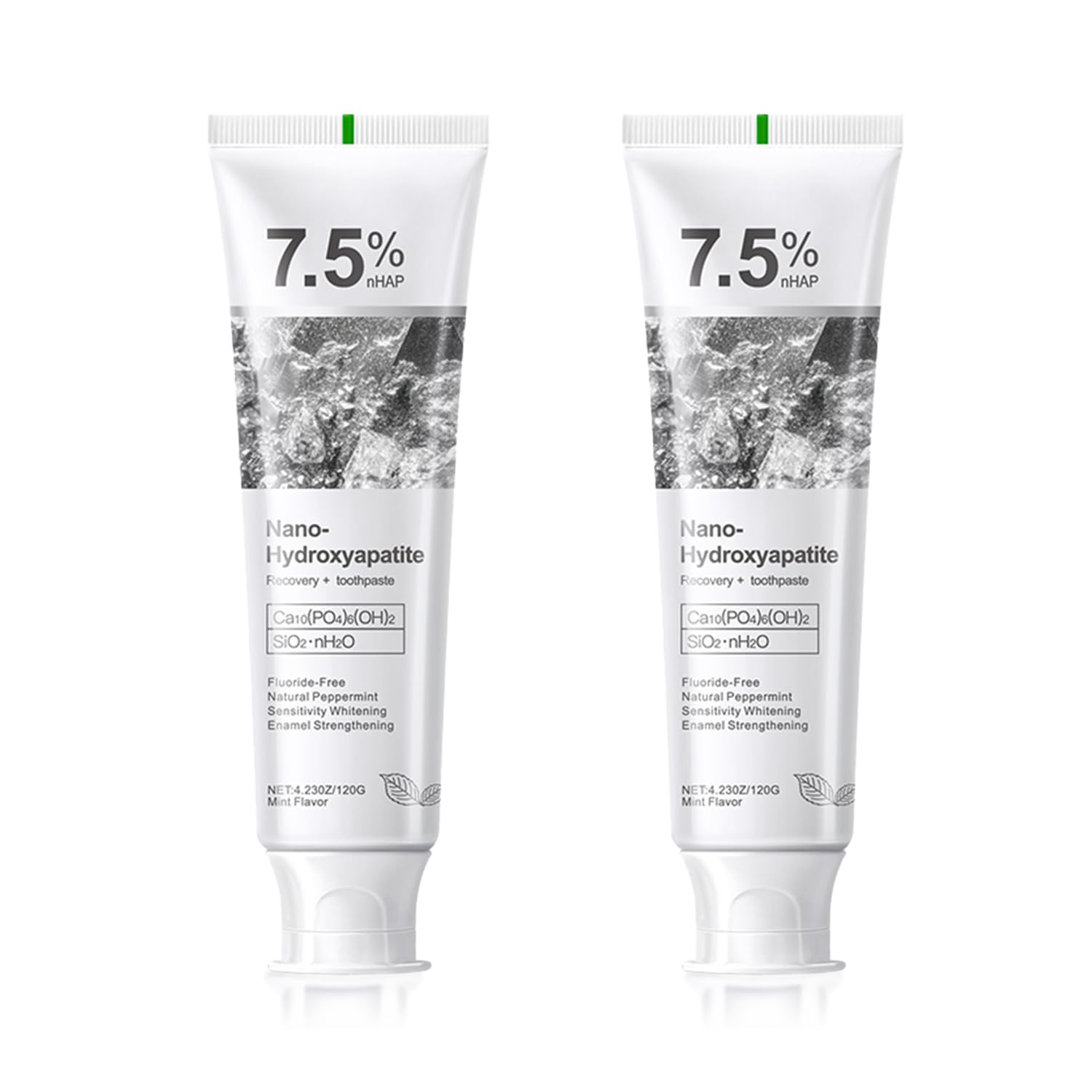 Hydroxyapatite toothpaste label highlighting enamel whitening