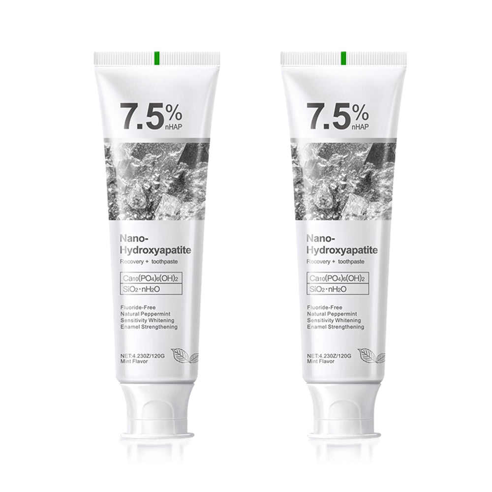 Hydroxyapatite toothpaste label highlighting enamel whitening