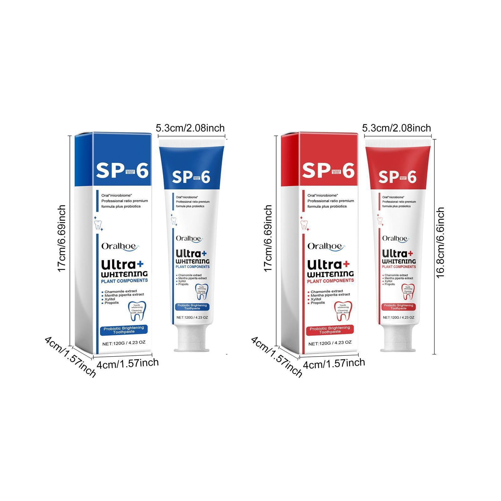 SP-6 toothpaste packshot showing two tubes in red style