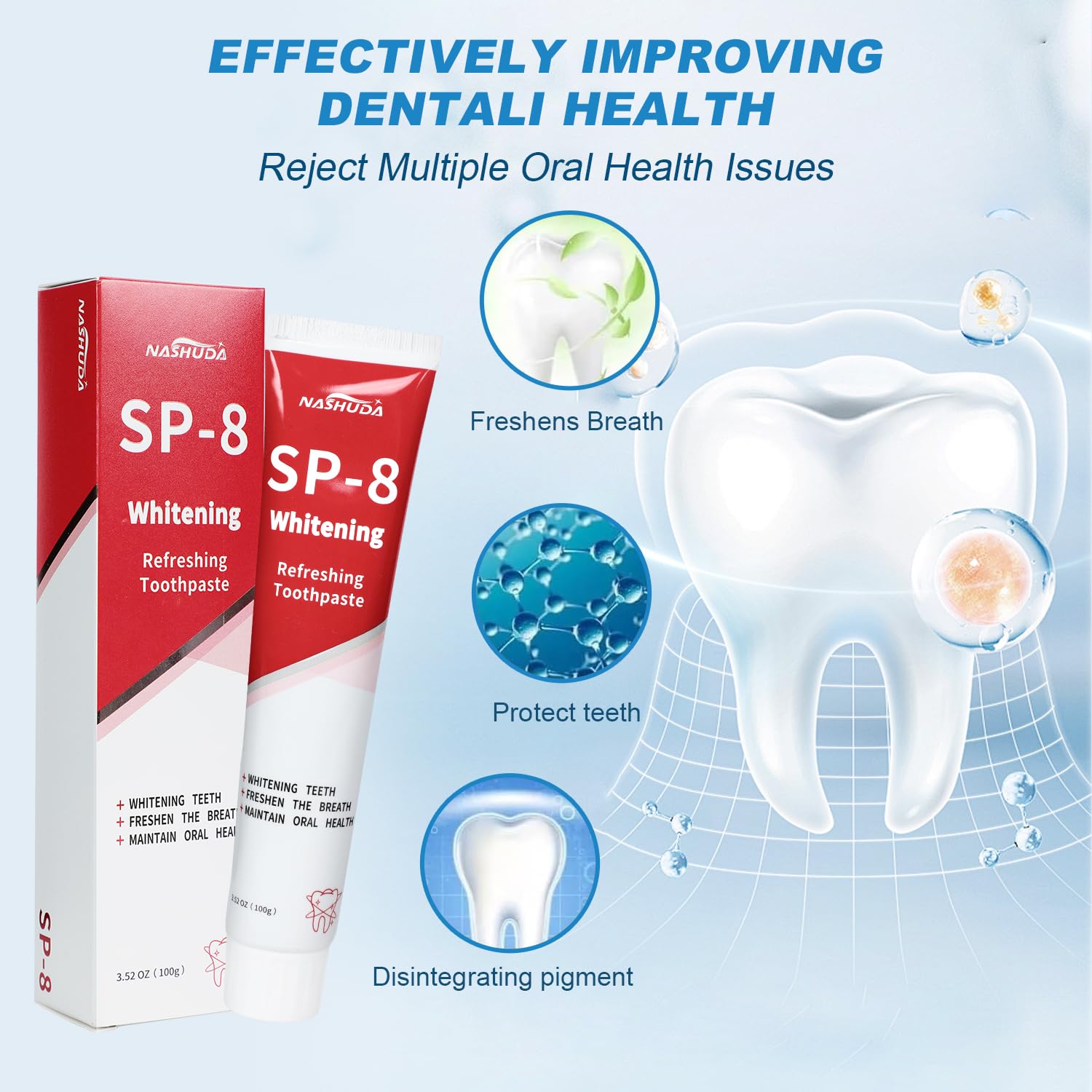 SP-8 toothpaste packaging and tubes