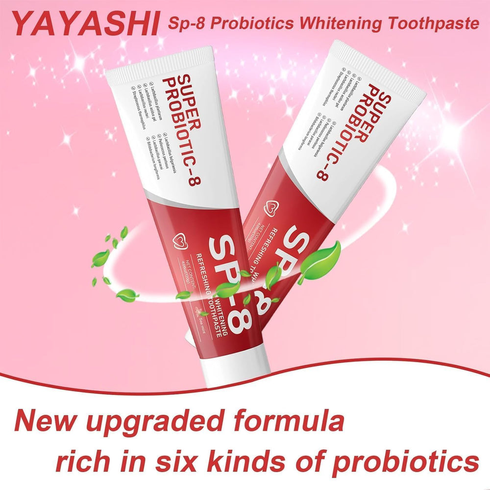Close-up of toothpaste texture highlighting probiotic formula