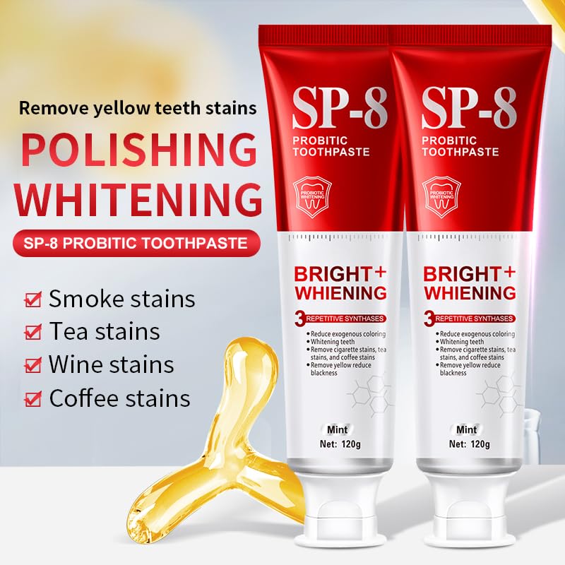 Whitening results illustrated: before and after SP-8 toothpaste