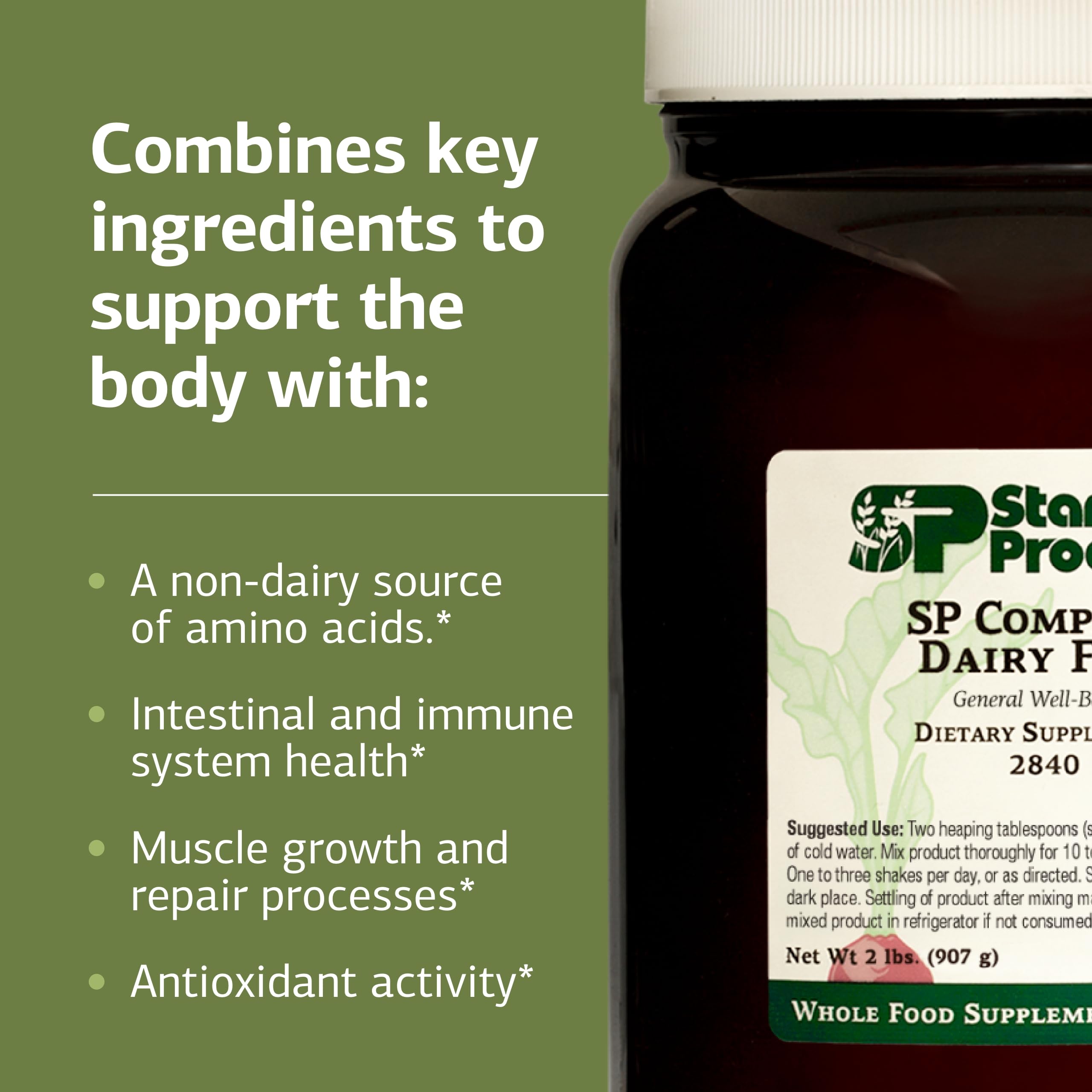 Ingredients and nutrition panel of SP Complete Dairy-Free Rice Protein Powder