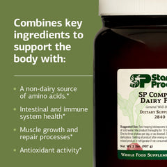 Ingredients and nutrition panel of SP Complete Dairy-Free Rice Protein Powder