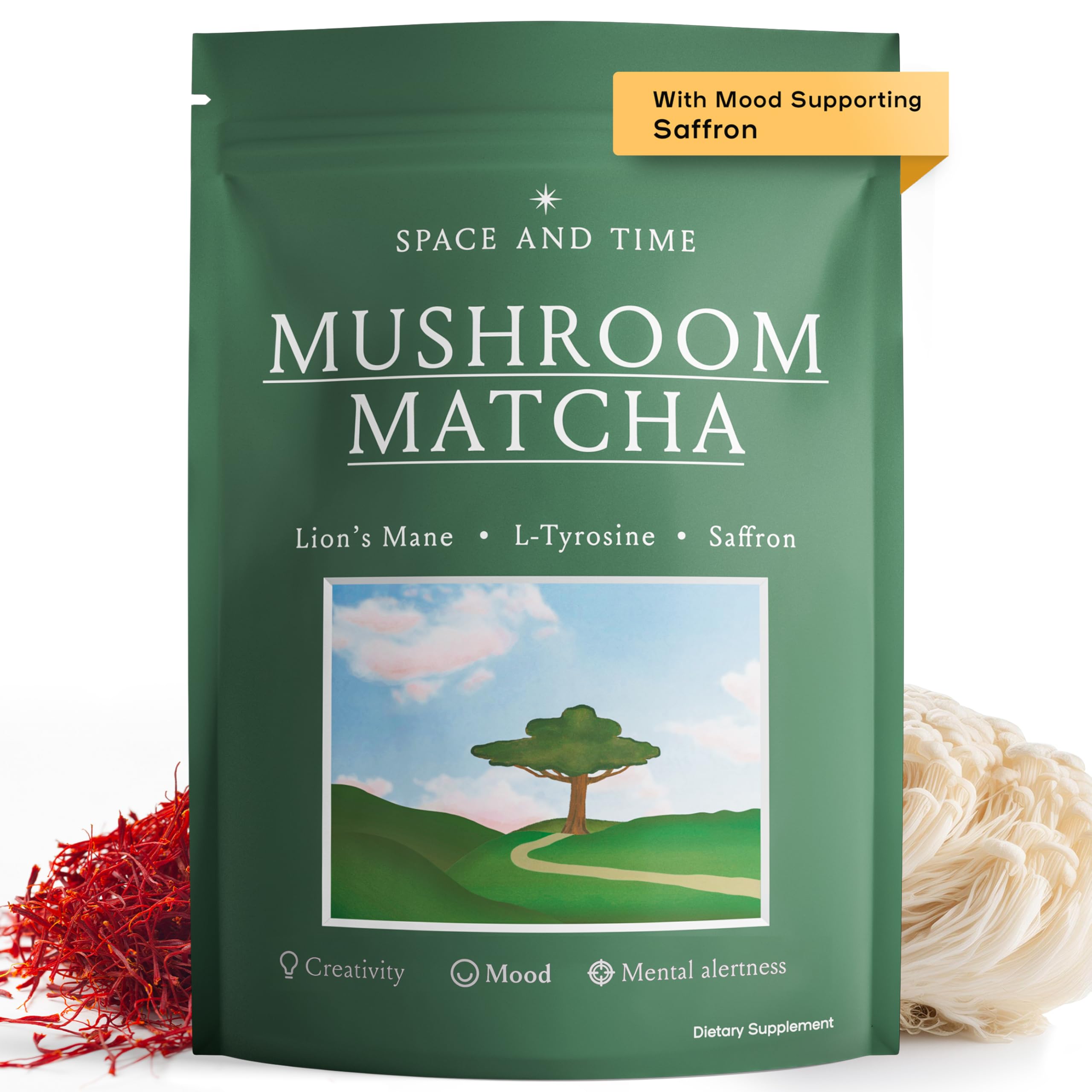 SPACE AND TIME Create packaging with Mushroom Matcha Tea and mug