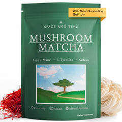 SPACE AND TIME Create packaging with Mushroom Matcha Tea and mug