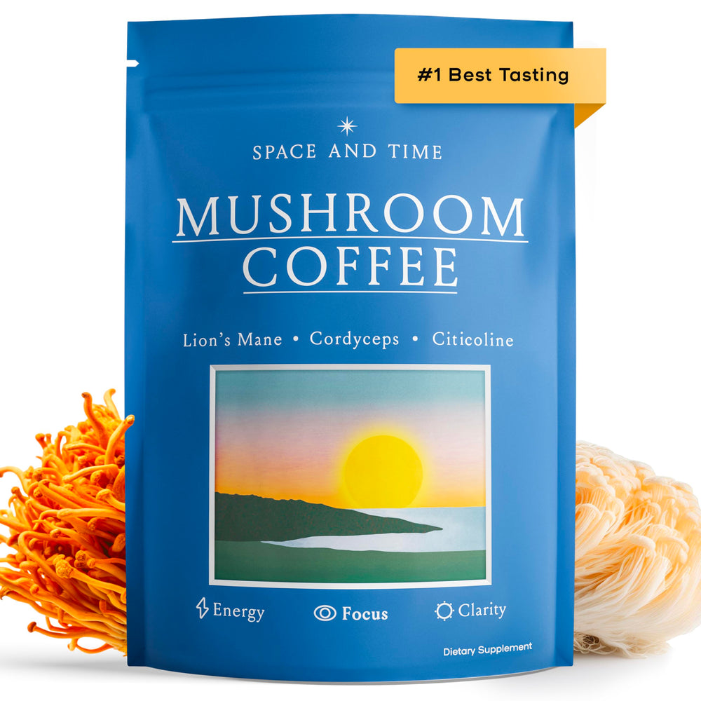 SPACE AND TIME Focus Mushroom Coffee canister on a white surface