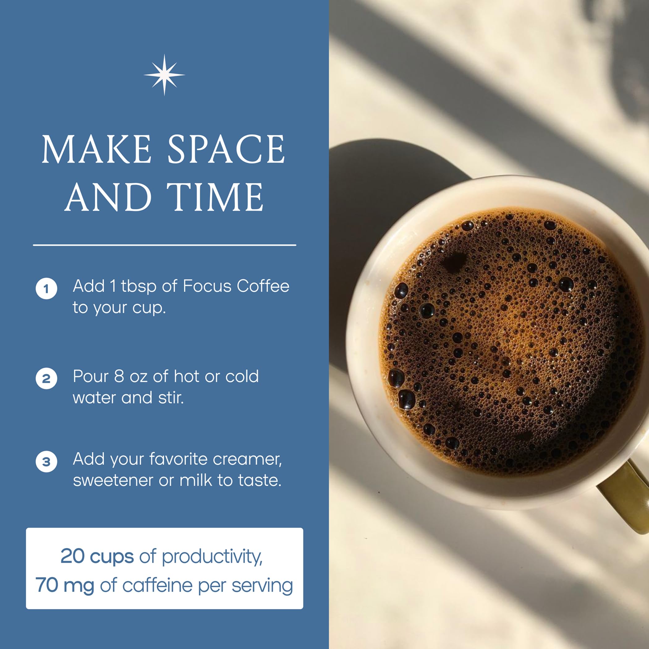 Nutrition highlight: 70 mg caffeine per serving