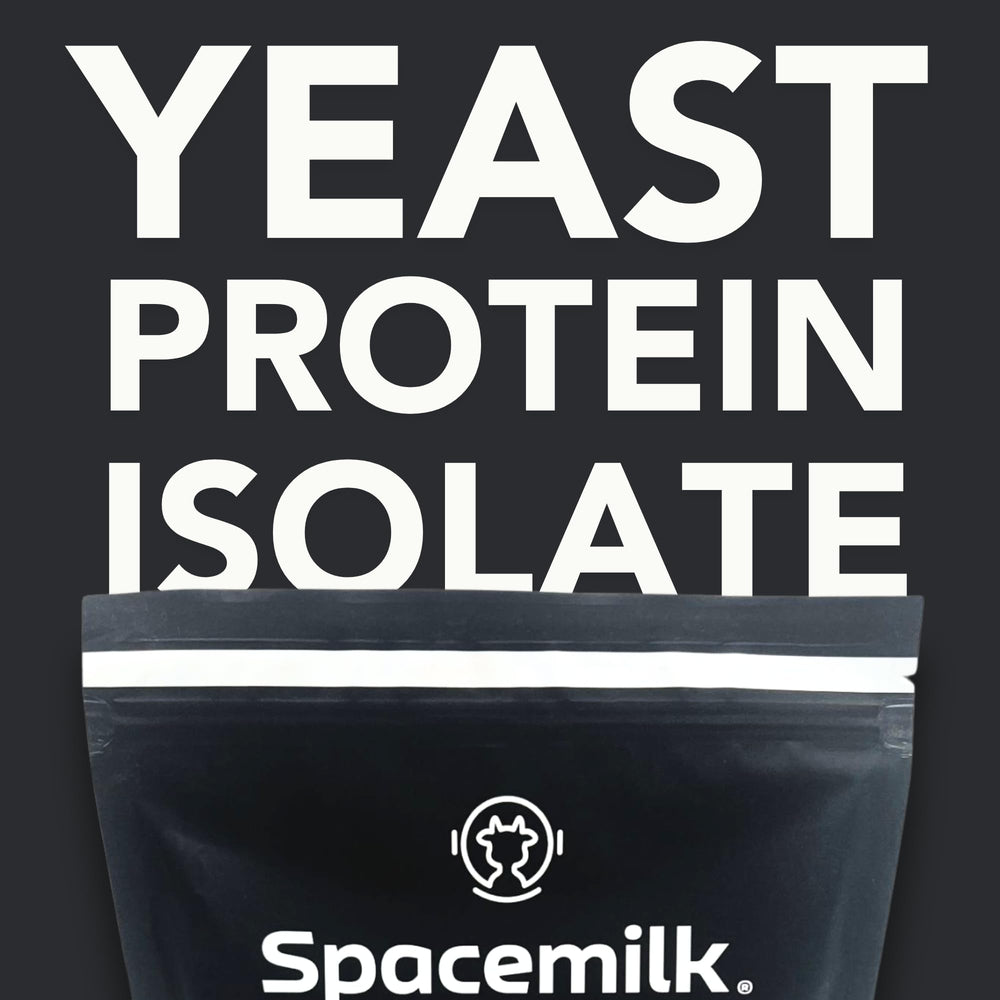 Spacemilk unflavored protein powder bag on kitchen counter.