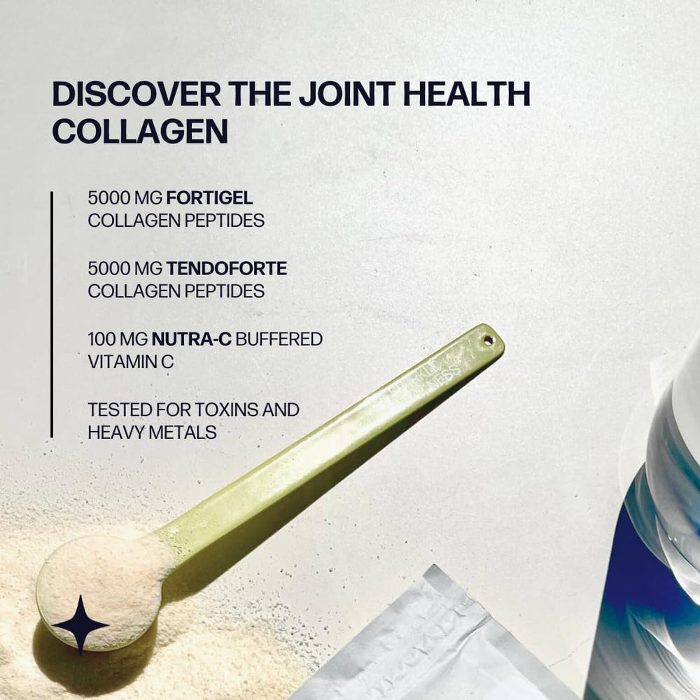 Scoop of hydrolyzed collagen peptides powder
