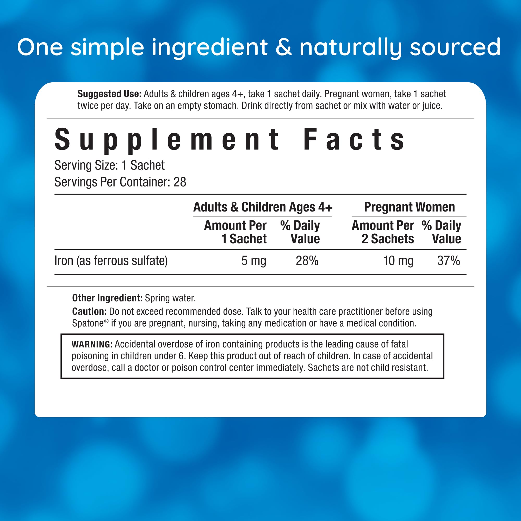 Close-up of Spatone iron sachet being held