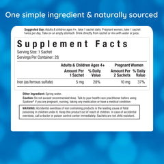 Close-up of Spatone iron sachet being held