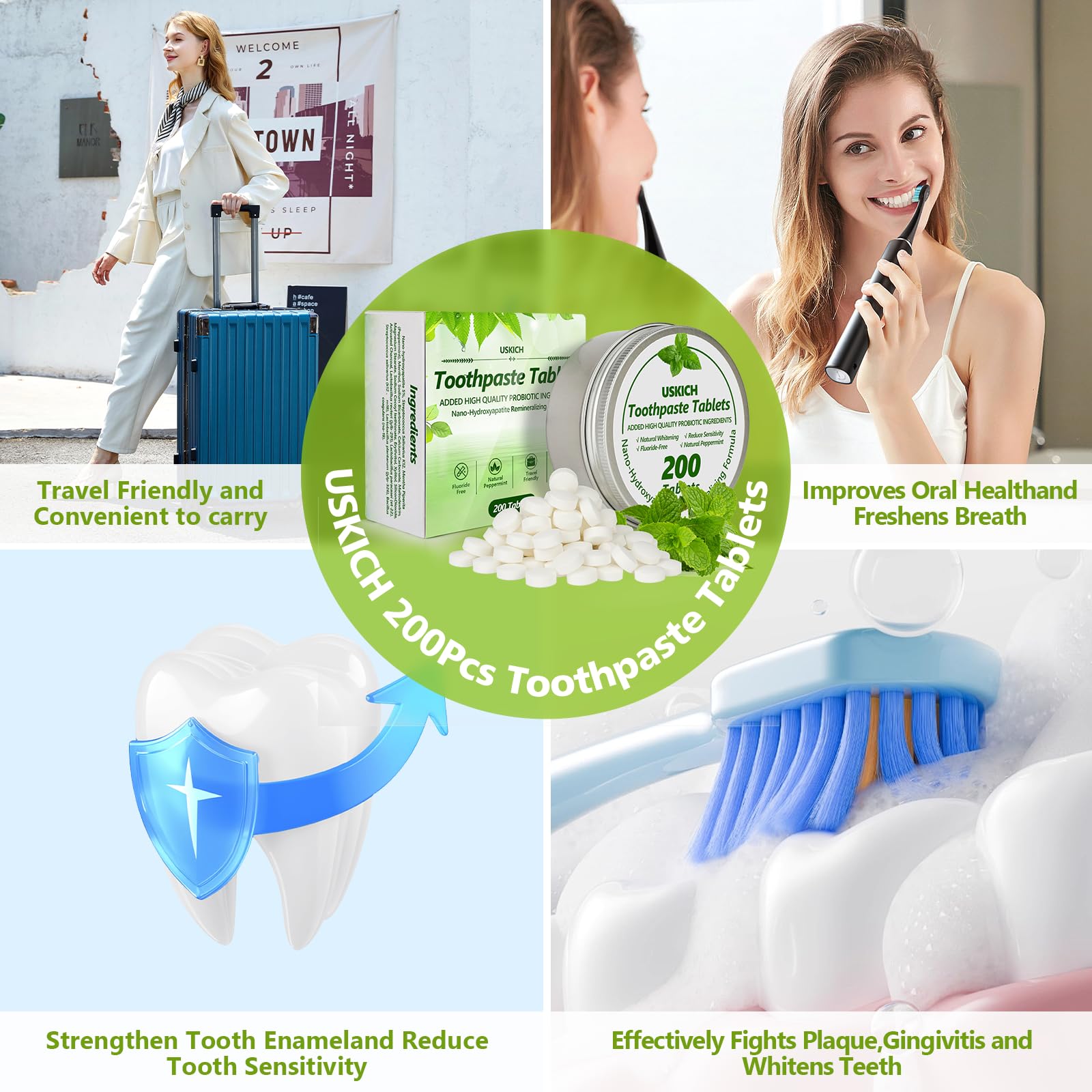 Spearmint flavored chewable toothpaste tablets
