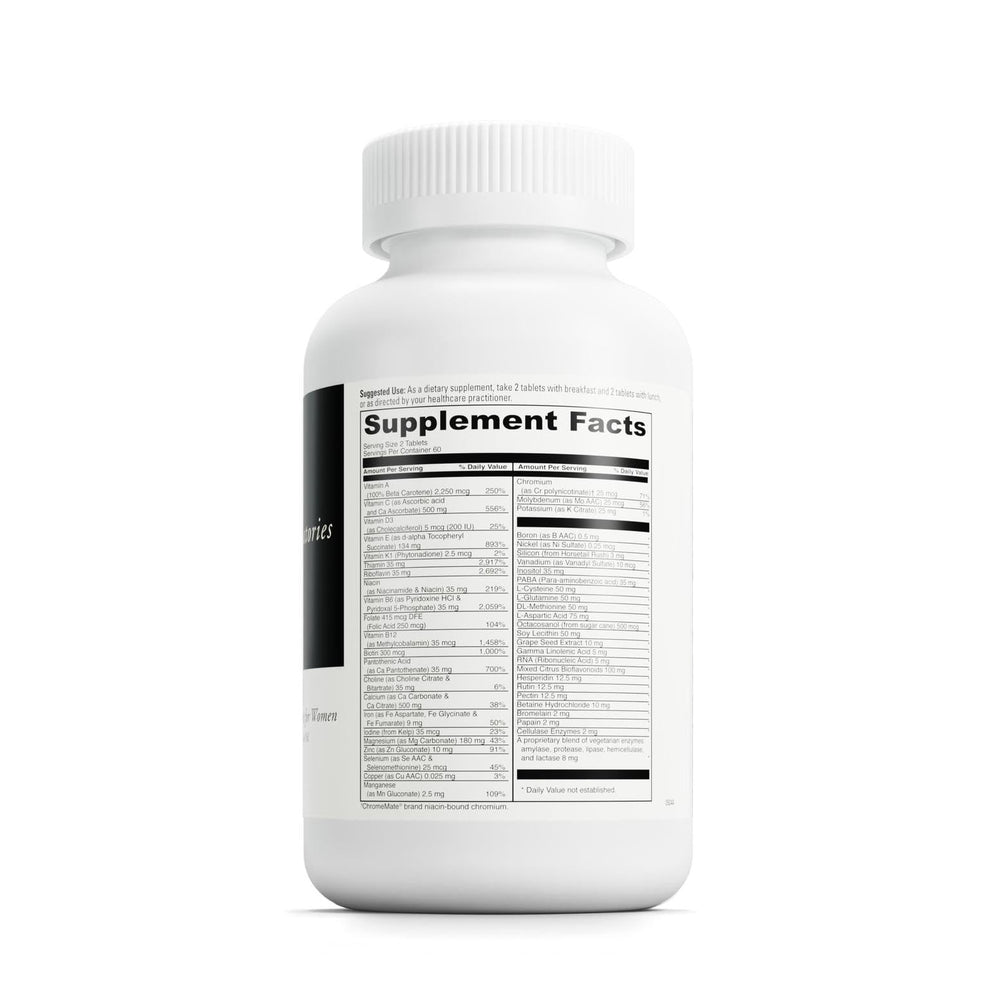 Close-up of Spectra Woman bottle label highlighting bone health benefits for women