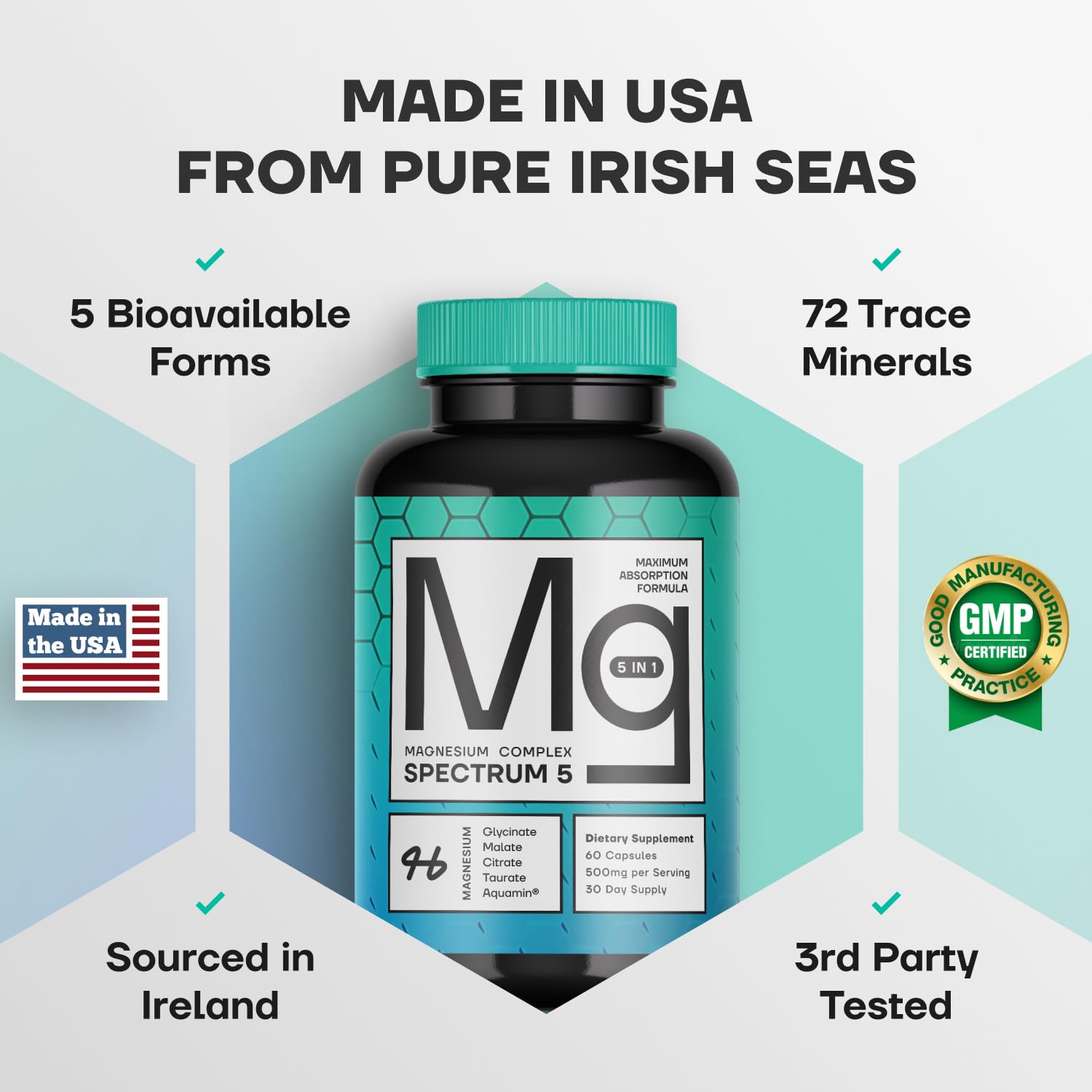 Gluten-free and non-GMO indicators for Spectrum 5 Magnesium