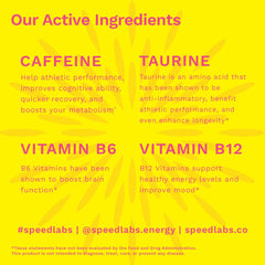 Nutrition panel highlighting 25mg caffeine, 20mg taurine, B6 and B12