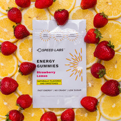 Close-up shot showing texture of Speed Labs Energy Gummies Strawberry Lemon