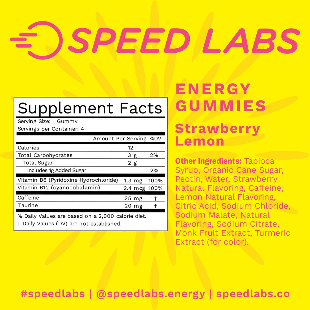 Vegan and gluten-free icons for Speed Labs Energy Gummies