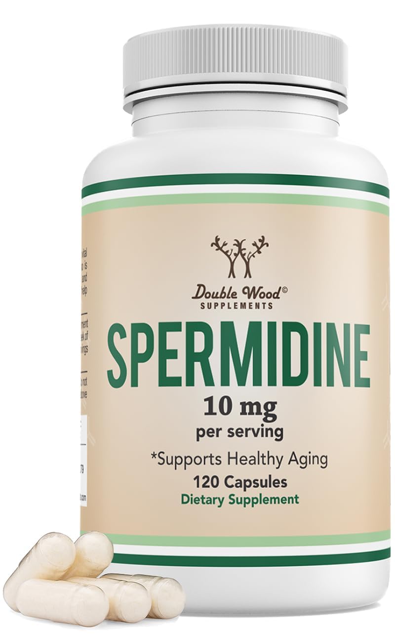 Bottle of Double Wood Spermidine supplement with 120 capsules
