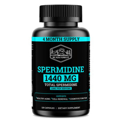 Bottle of Black Forest Spermidine supplement with 120 capsules