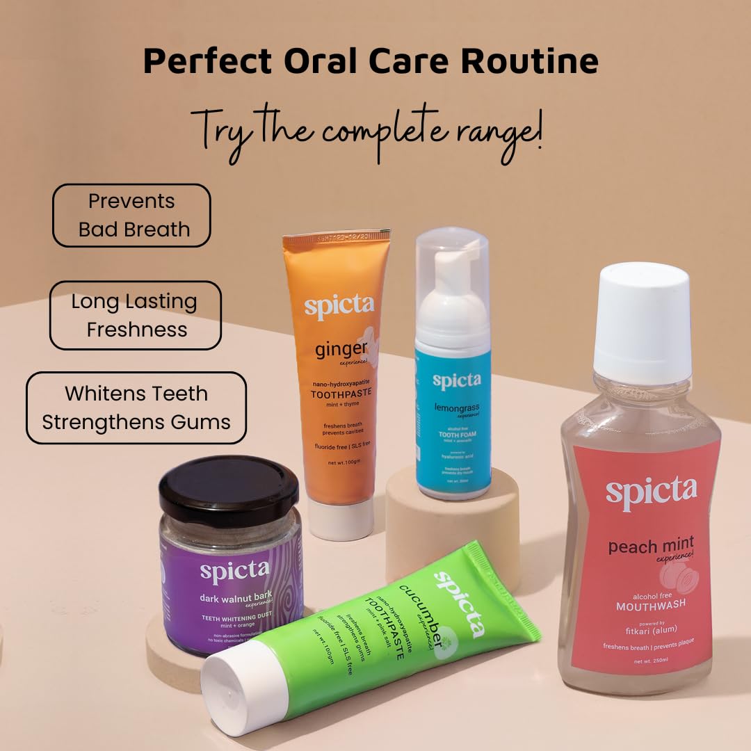 Mint and orange-scented whitening powder indicating fresh breath