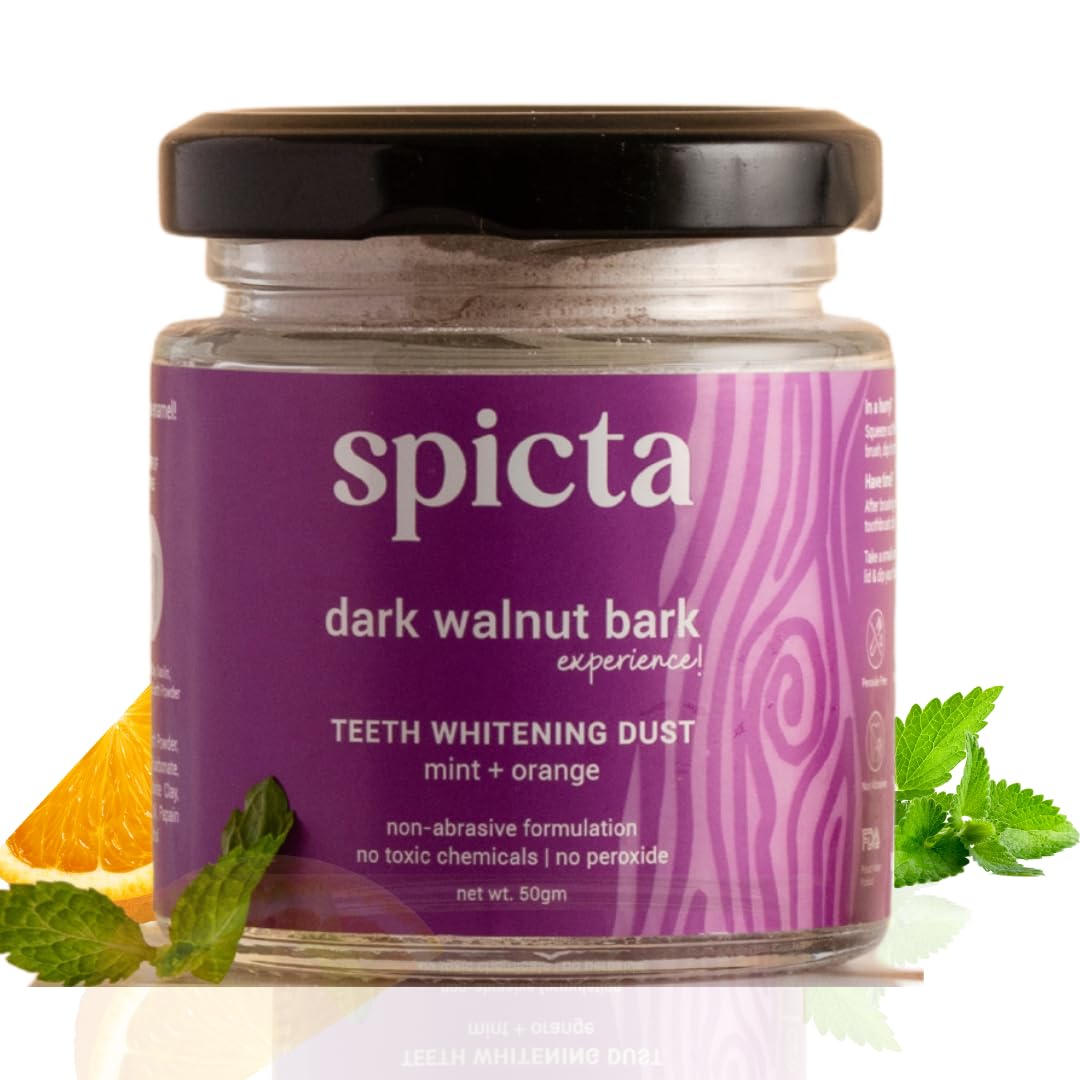 Front view of Spicta Walnut Bark Teeth Whitening Powder 50g jar