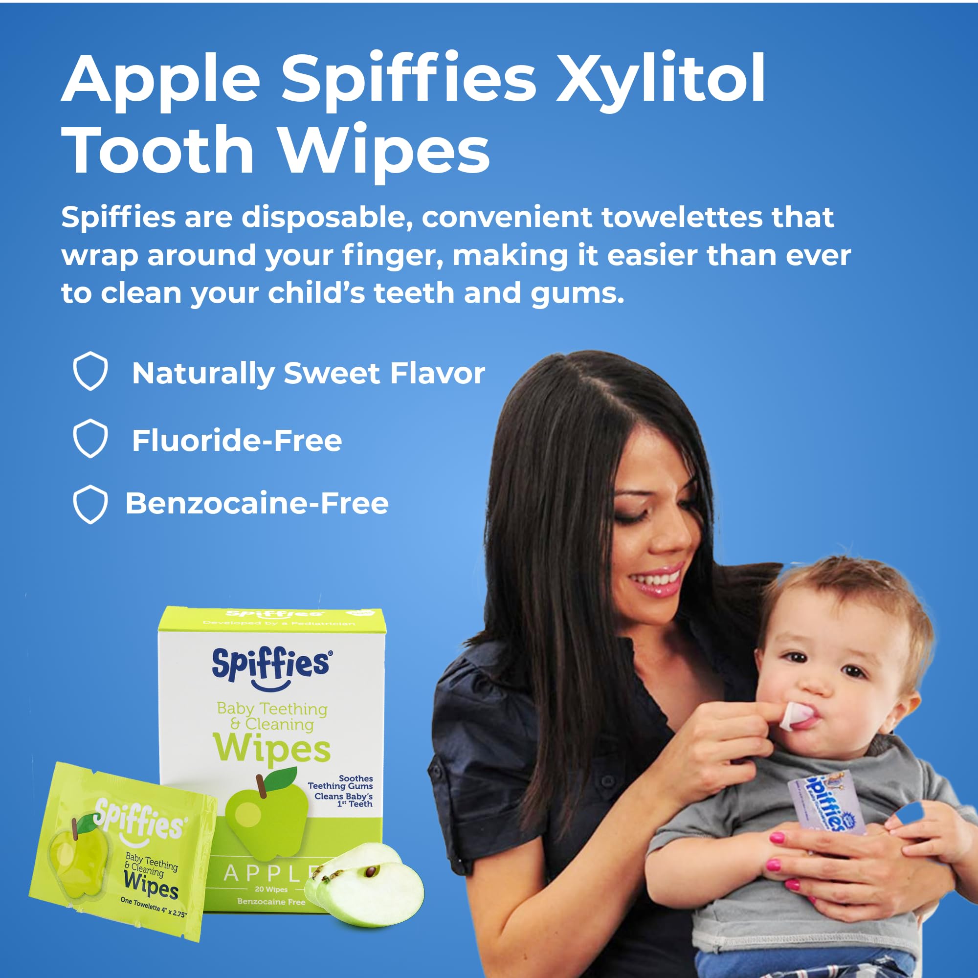 Spiffies Apple & Grape flavor baby teeth wipes close-up 002