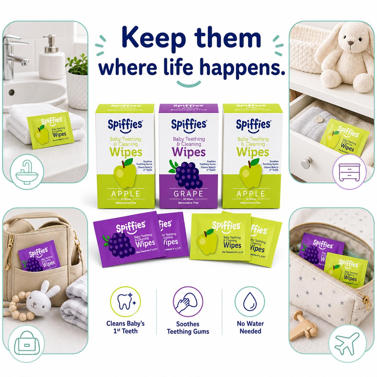 Baby bedtime scene using Spiffies wipes as part of nighttime routine