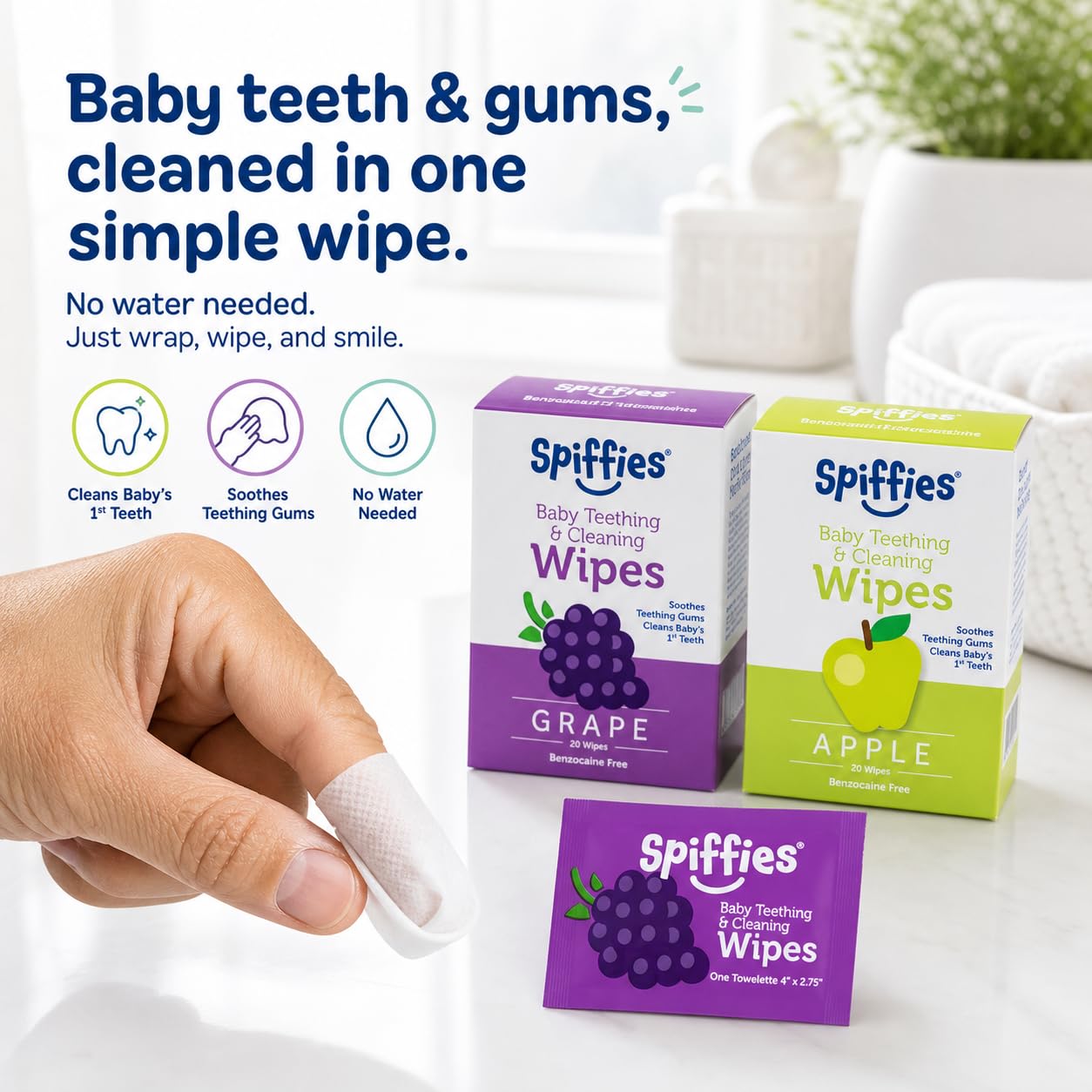 Spiffies single sealed packet opened for hygienic on-the-go use