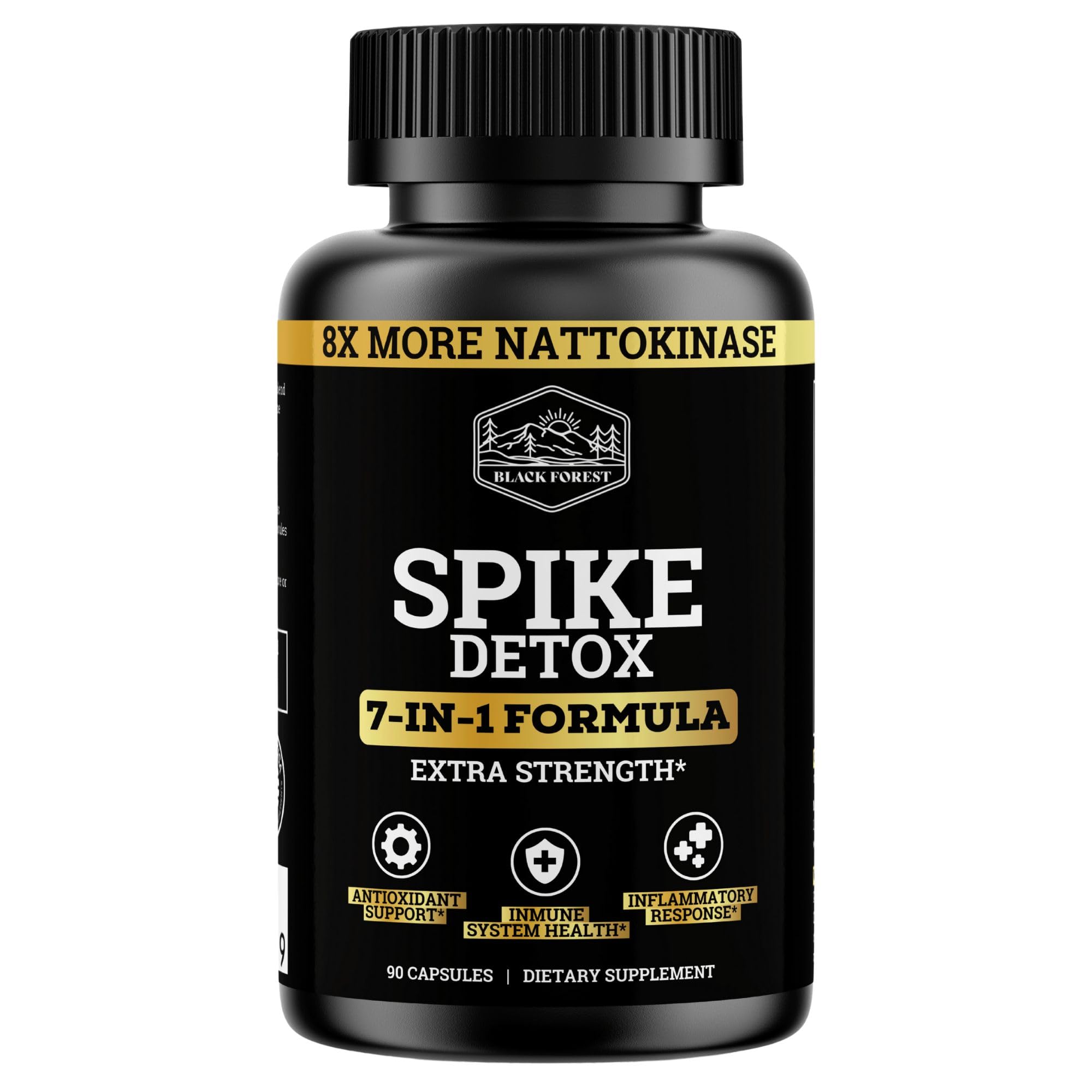 Spike Detox bottle and 8X nattokinase capsules label close-up