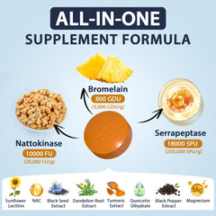 Enzyme blend: Nattokinase 10,000 FU, Serrapeptase 18,000 SPU, Bromelain 800 GDU