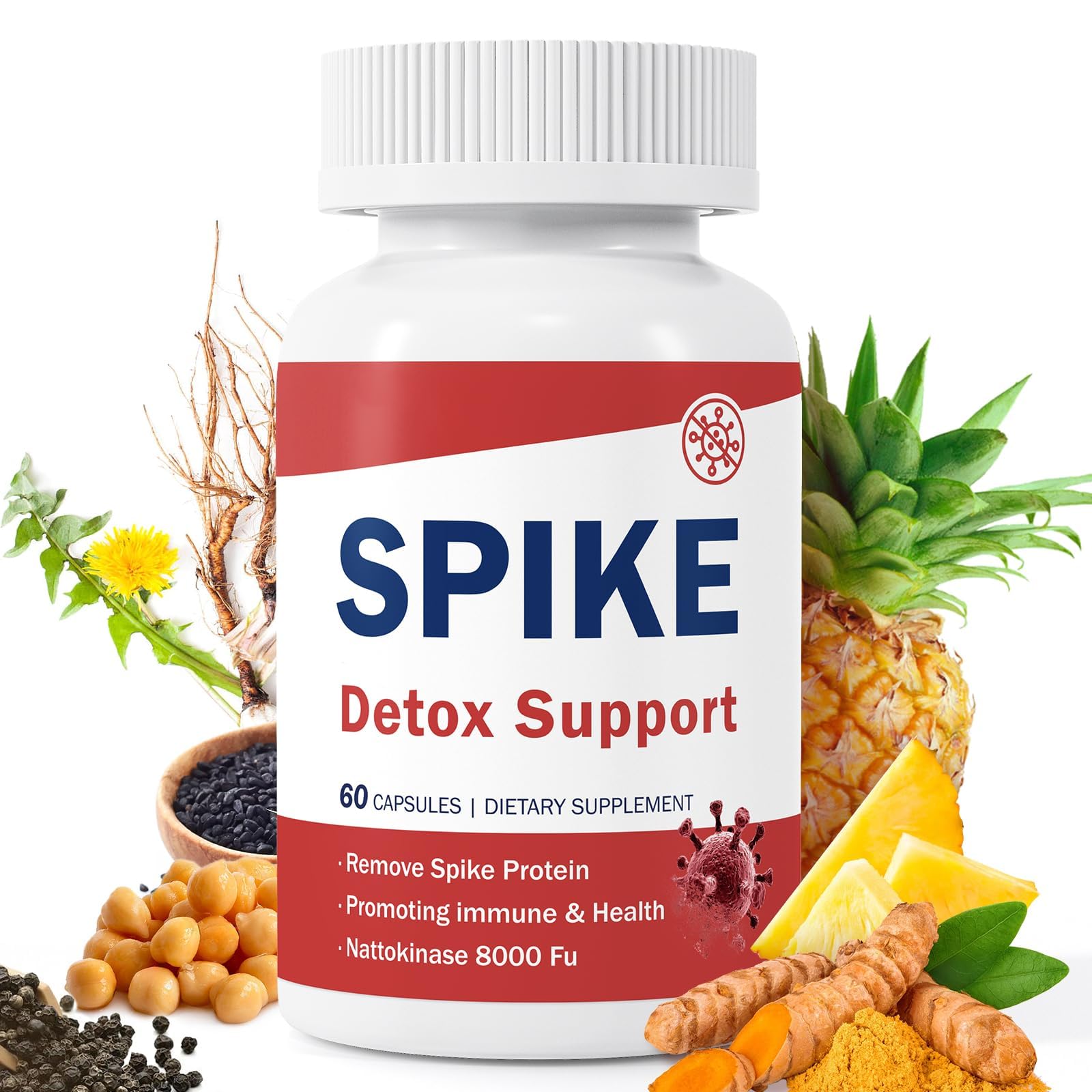 Spike Detox Support bottle with 60 capsules on a white background