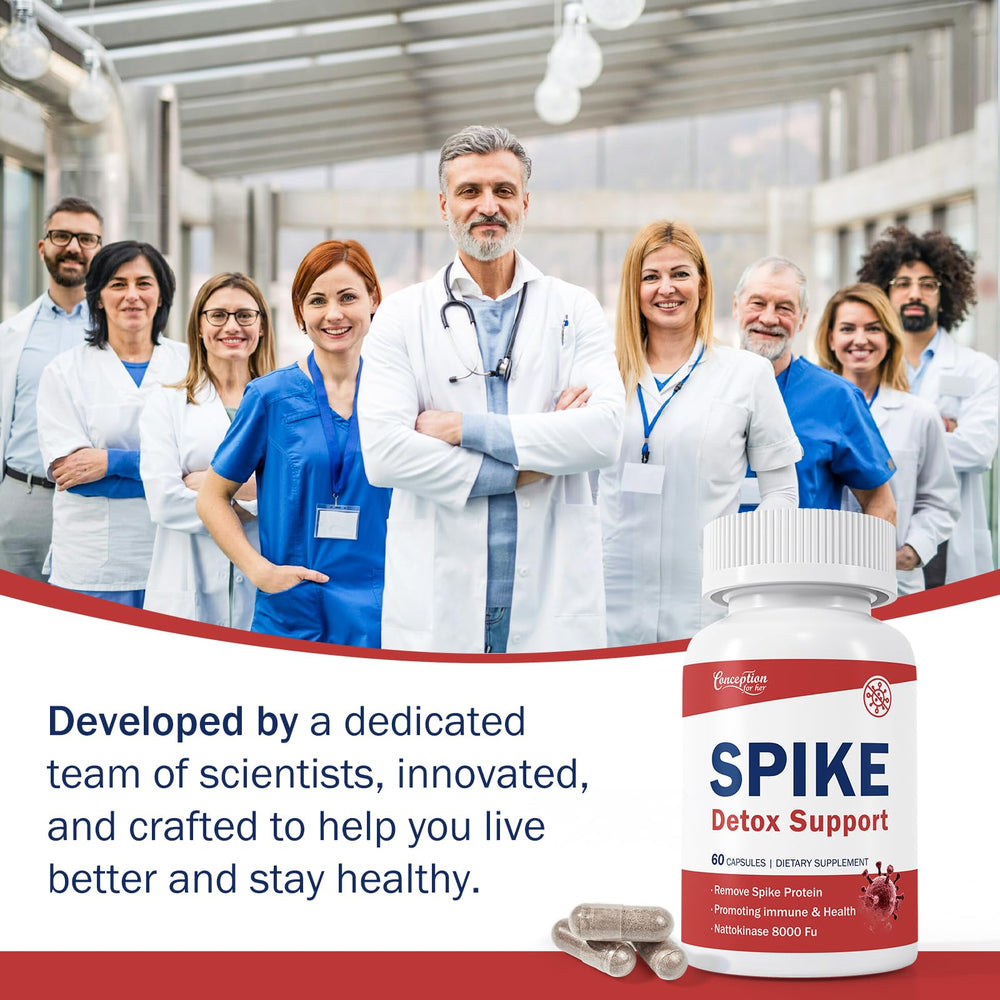 Spike Detox Support packaging with turmeric, black seed and dandelion roots