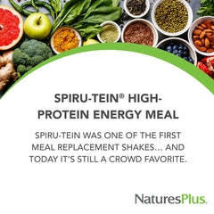 Graphic showing 17 servings of SPIRU-TEIN Chocolate Peanut Butter